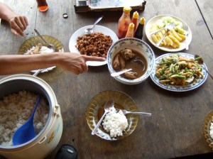 Rice, Shoyu Chicken, Stir Fried Veggies and Fruit